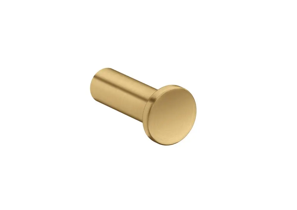 Runder Handtuchhaken in gebürsteter Gold-Optik, gefertigt von AXOR. Der Haken hat eine schlicht designte Oberfläche und eine zylindrische Form.